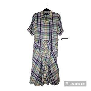 Ralph Lauren spring plaid midi length dress size 8